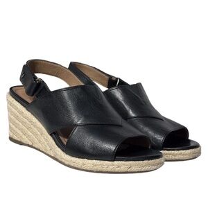 Brand New Vionic Tulum Zamar Black Leather Wedge Sandals size 7